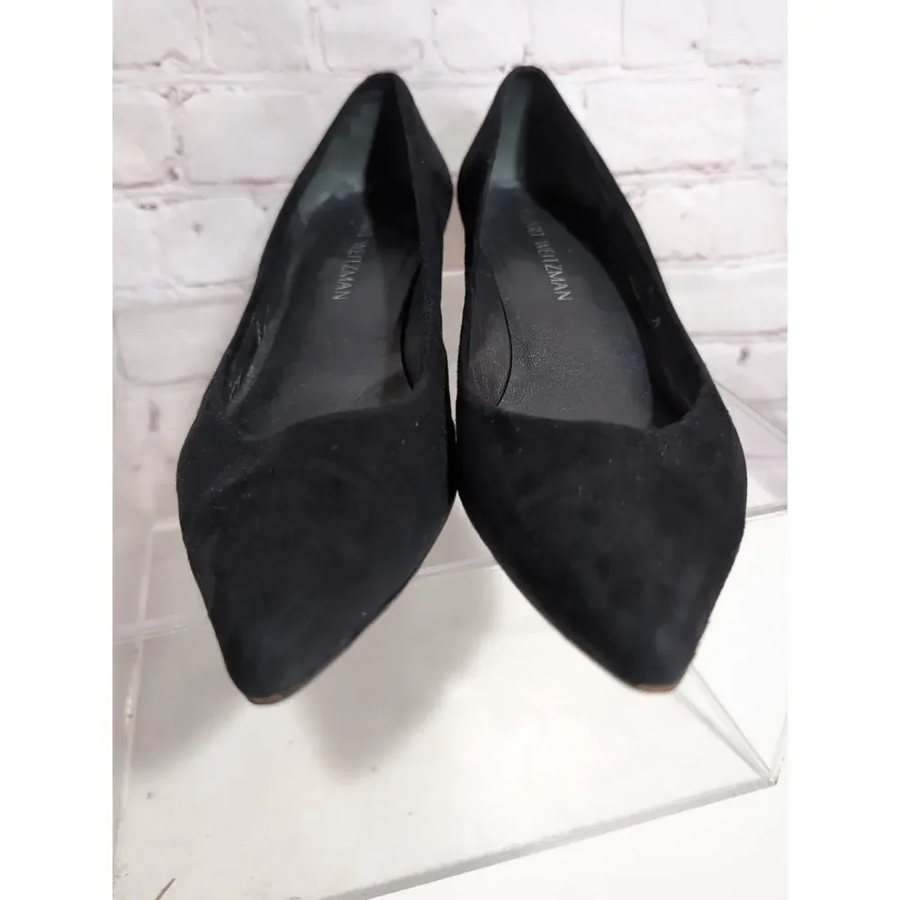 Stuart Weitzman Size 8.5 Black Suede Low Block Heel Pointed Toe Pumps Comfort